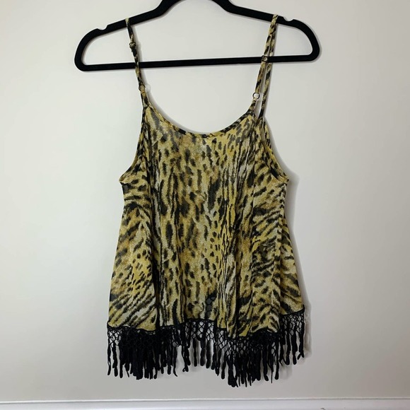 For Love and Lemons leopard fringe tassel sleeveless blouse size Medium - Picture 4 of 7